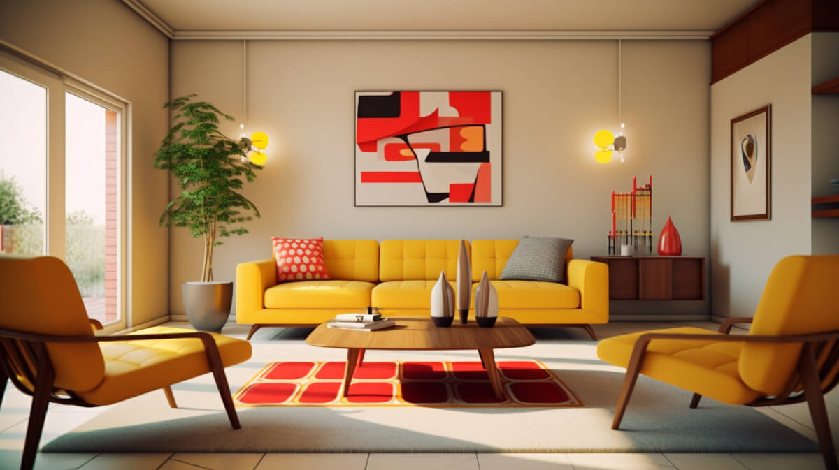 Hestya-interior-design-mid-century-modern-style-with-yellow-and-red