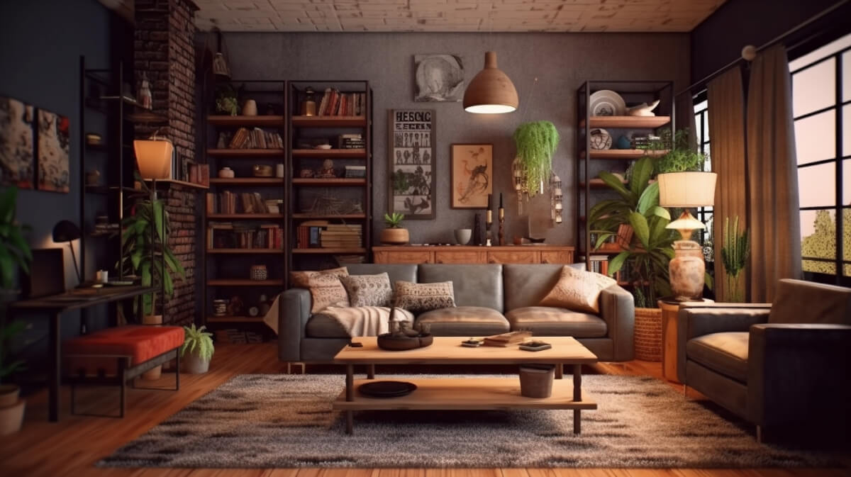 Hestya-online-interior-design-DYI-living-room-with-artwork-and-old-stuff-decoration