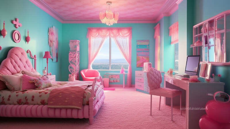 a-trendy-Barbie-Core-bedroom-with-the-combination-of-fur-plastic-denim-and-lace