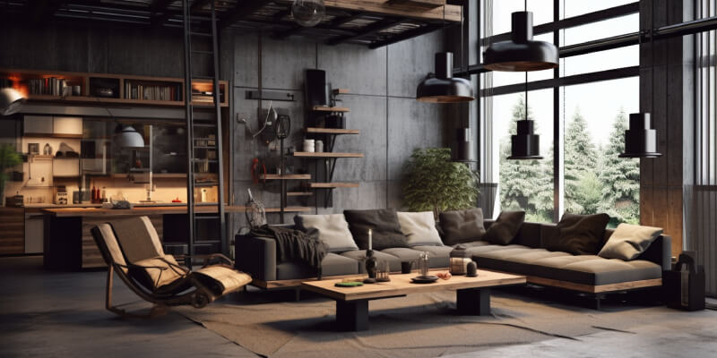 Hestya-online-interior-design-a-living-room-with-brutalism-style-for-winter-2023